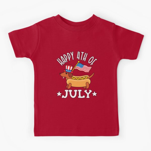 Patriótico Dachshund Hot Dog Americana 4 de julio Camiseta para niños