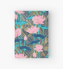 Art Deco Lotus Flowers in Pink & Navy Hardcover Journal