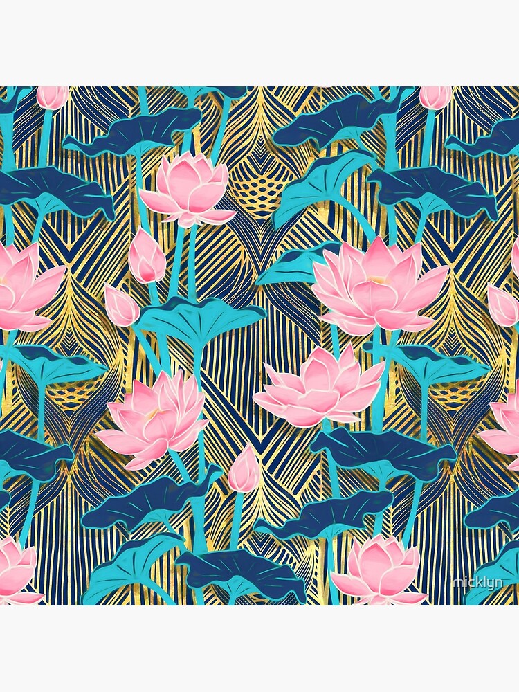 Discover Art Deco Lotus Flowers in Pink & Navy Bag