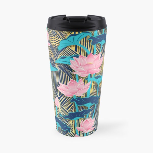 Fleurs de lotus Art déco en rose et bleu marine Mug isotherme