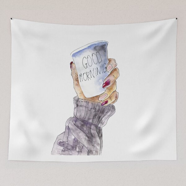 Item preview, Girl hand with paper coffee cup funny watercolor sketch designed and sold by samarithaine.