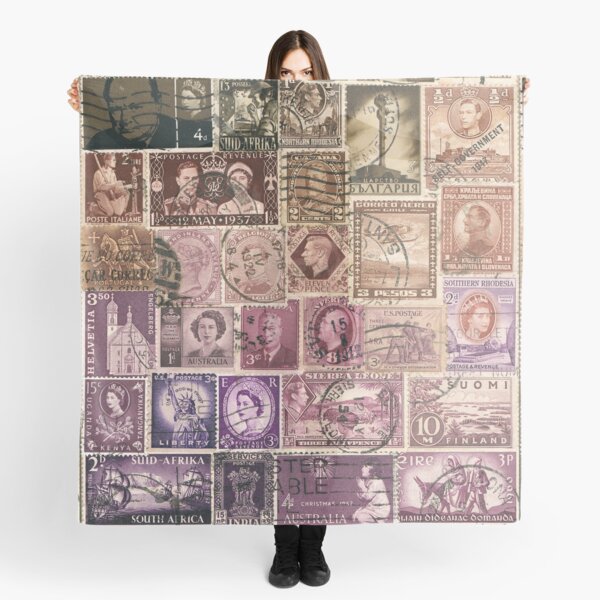 Smoky Heather Postage Stamp Collage Scarf