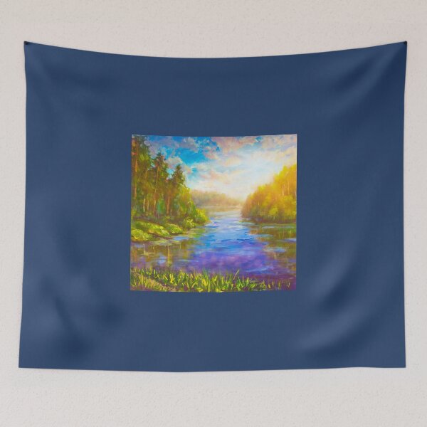 Item preview, Painting Blue river among green forests. designed and sold by rybakowvalery.