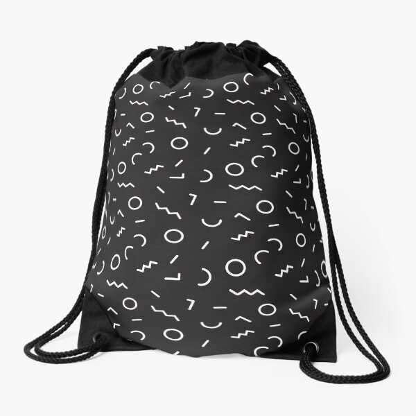 Memphis Style Abstract Pattern (white/black) Drawstring Bag