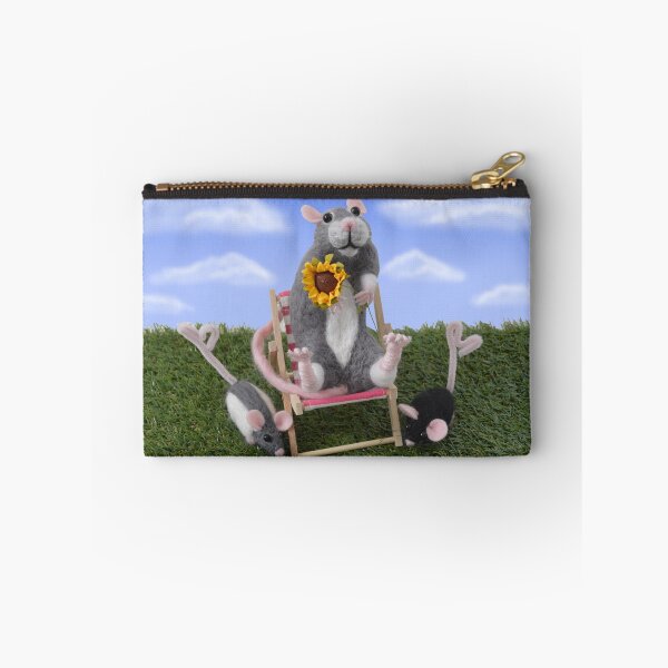 Item preview, Grey Berkshire Rat and Friends - Needle Felted Rat Sunbathing on a Deck Chair designed and sold by WolfySilver.