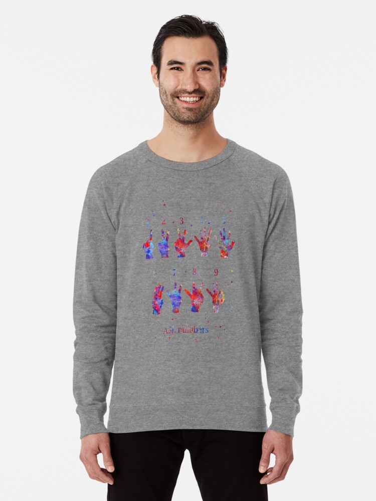 Asl Gebardensprache Nummer Aquarell Gebardensprache Zahlen Leichter Pullover Von Rosaliartbook Redbubble