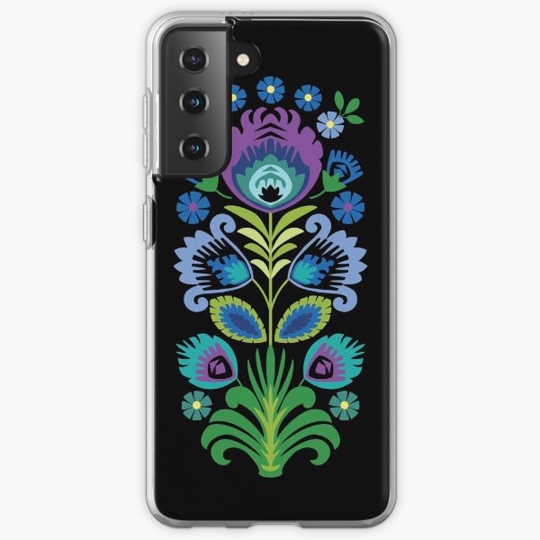 Polish Folk Flowers Purple on Black Samsung Galaxy Soft Case