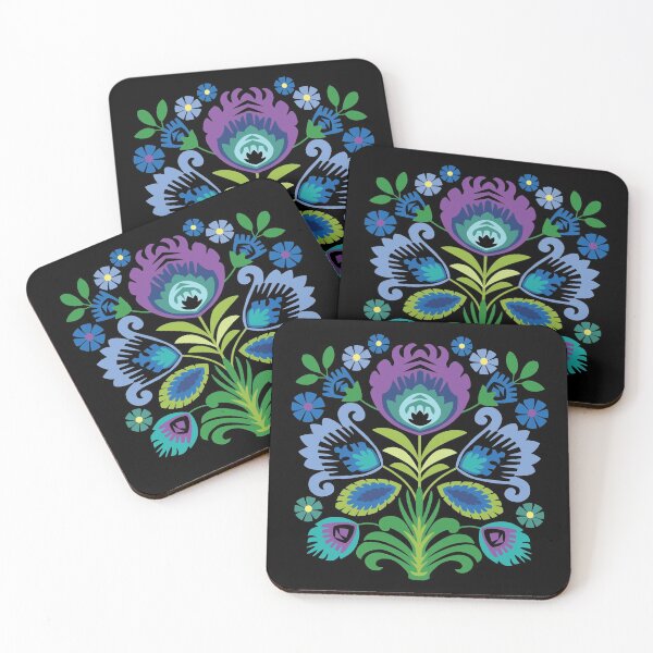 Item preview, Polish Folk Flowers Purple on Black designed and sold by Barbara Pixton.