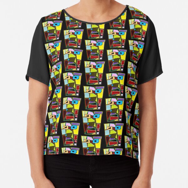 Scattered Mess Repeat (Facemadics abstract face colorful contemporary) Chiffon Top
