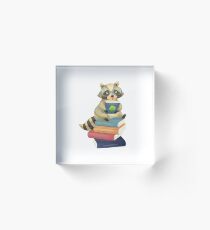Woodland Raccoon Sitting on a Pile of Books Illustration Acrylblock