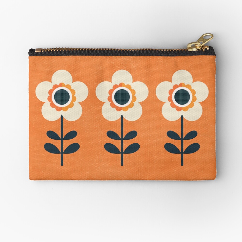 Retro Blossom - Orange and Cream Zipper Pouch