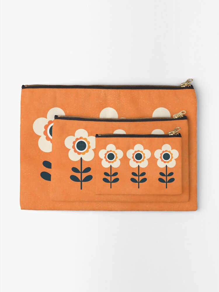 Alternate view of Retro Blossom - Orange and Cream Zipper Pouch