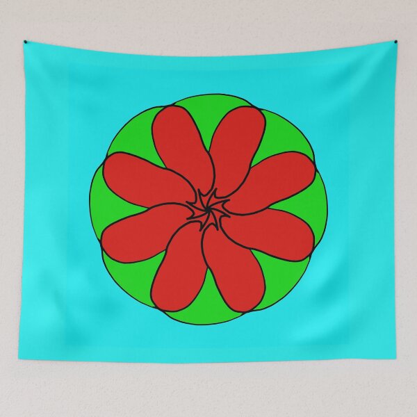 Item preview, Red and green eight spoked wheel pattern on a teal background designed and sold by Tony  Ruther.