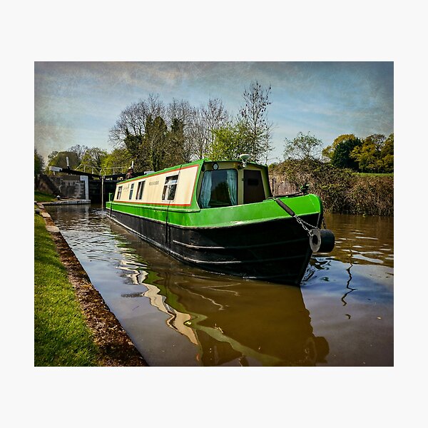 Canal boat exits lock Photographic Print