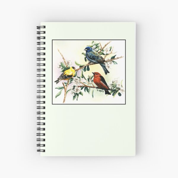 Songbirds - goldfinch, indigo bunting and scarlet tanager Spiral Notebook