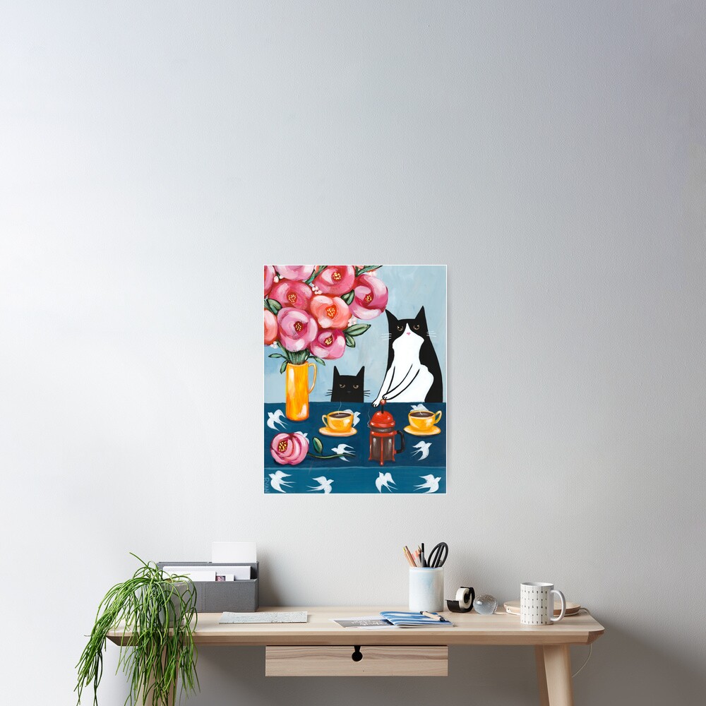 French Press Coffee Cats Poster