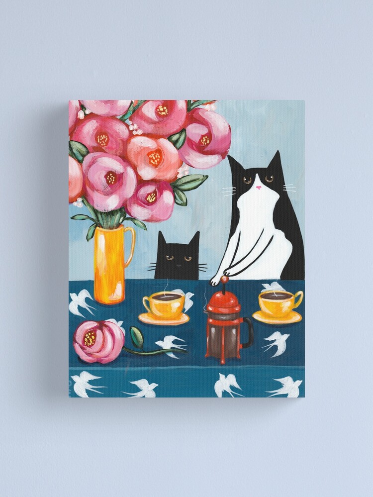 Thumbnail 2 of 3, Canvas Print, French Press Coffee Cats designed and sold by kilkennycat.