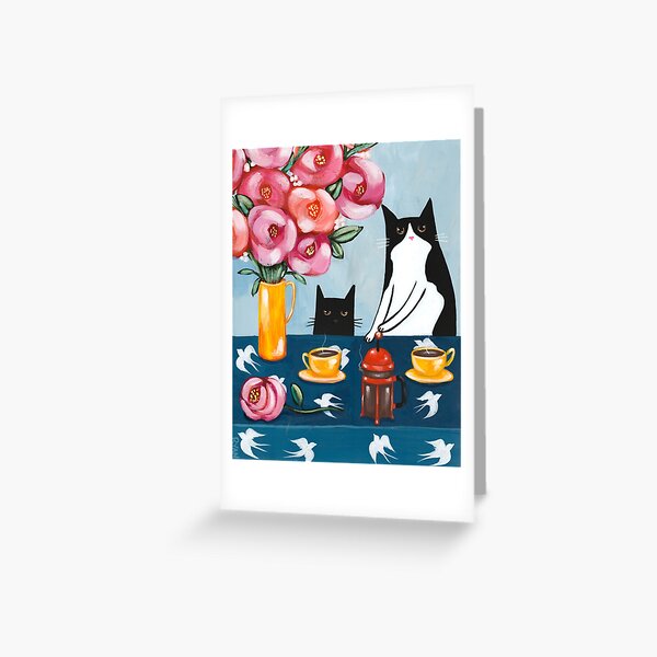 French Press Coffee Cats Greeting Card