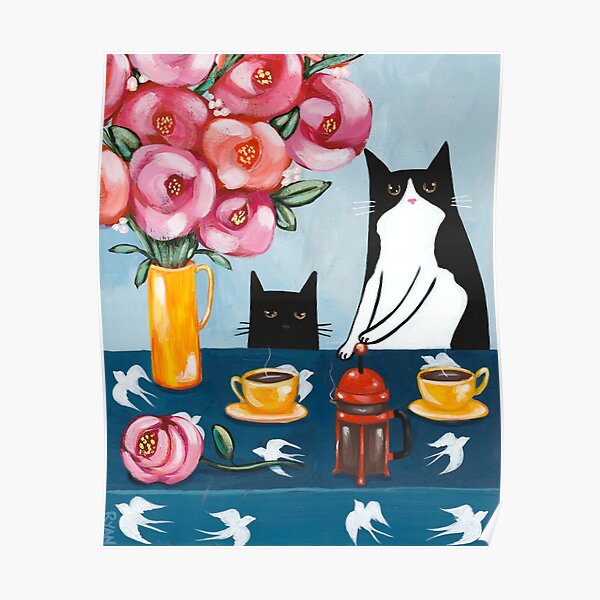 French Press Coffee Cats Poster
