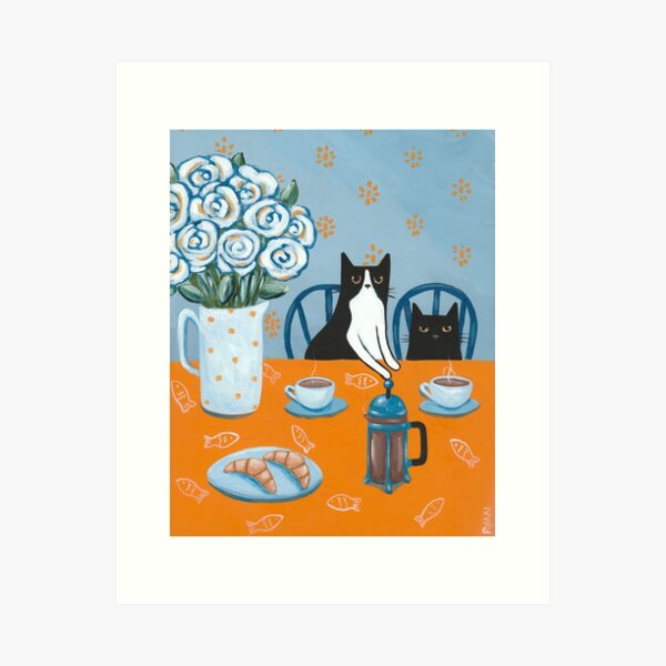 French Press Coffee Cats Art Print