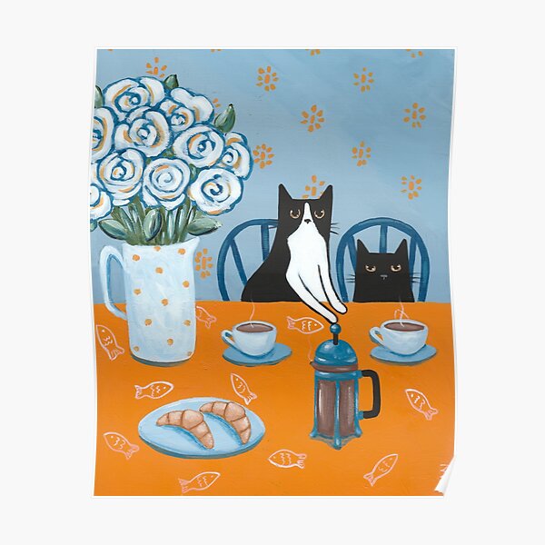 French Press Coffee Cats Poster