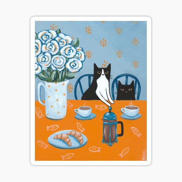French Press Coffee Cats Sticker
