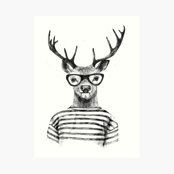 Deer human style Cute Deer with Glasses Art Print