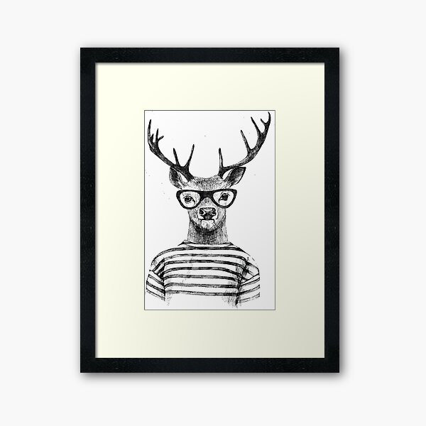 Deer human style Cute Deer with Glasses Framed Art Print