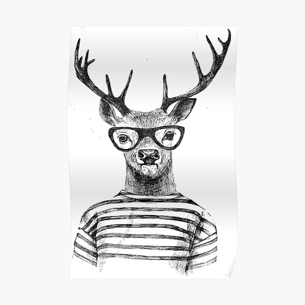 Deer human style Cute Deer with Glasses Poster