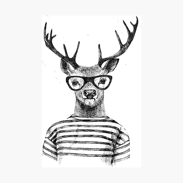 Deer human style Cute Deer with Glasses Photographic Print