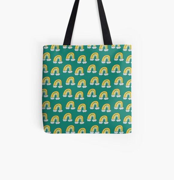 Pastel cute fun rainbow pattern blue green background All Over Print Tote Bag