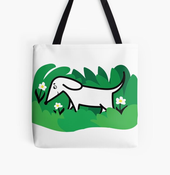 puppy dog in flower meadow illustration All Over Print Tote Bag