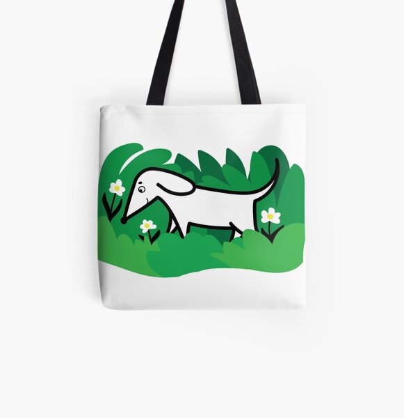 puppy dog in flower meadow illustration All Over Print Tote Bag