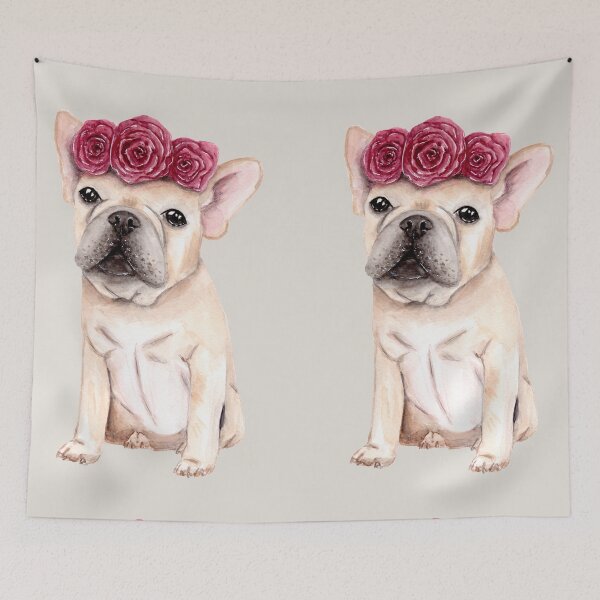 Artikelvorschau, Frenchie mit Blumenkrone - Aquarell entworfen und verkauft von Pattokarts.
