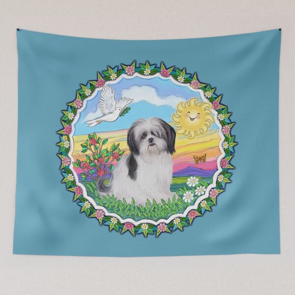 Item preview, Wreath 1 - Sunny Day with a Black and White Shih Tzu (A) designed and sold by JeanBFitzgerald.