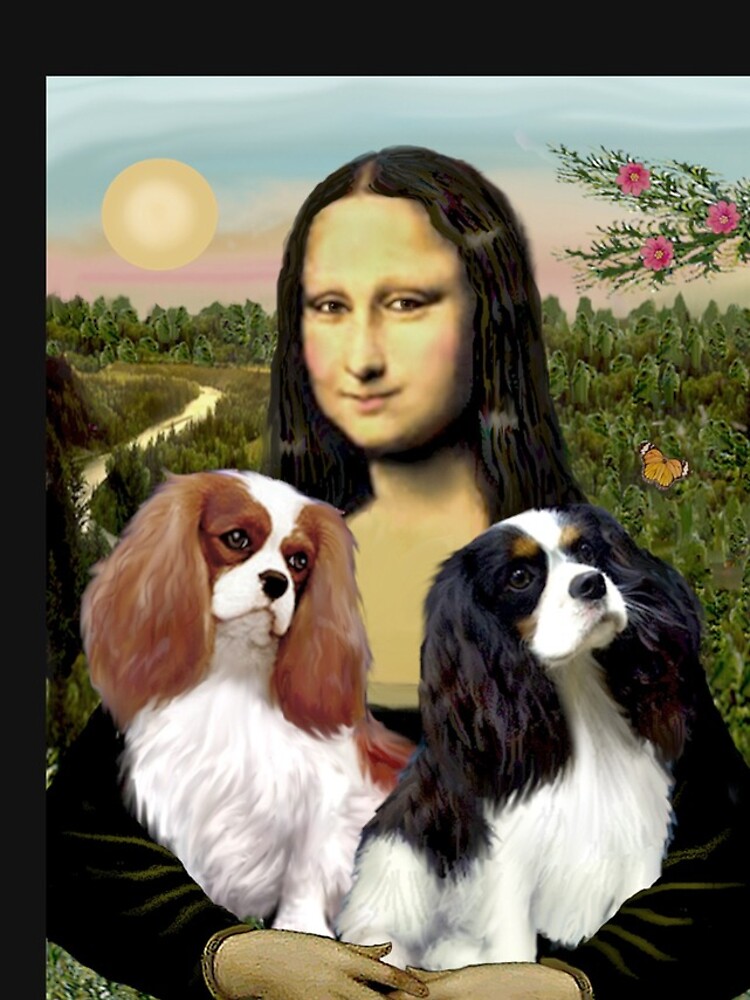 Mona Lisa and her Two Cavalier King Charles Spaniels by JeanBFitzgerald