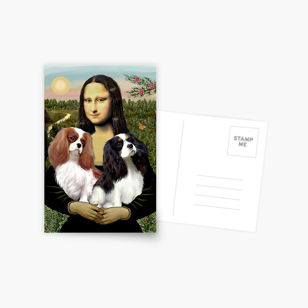 Mona Lisa and her Two Cavalier King Charles Spaniels Postcard