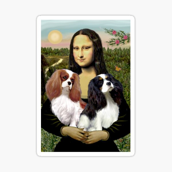 Mona Lisa and her Two Cavalier King Charles Spaniels Sticker