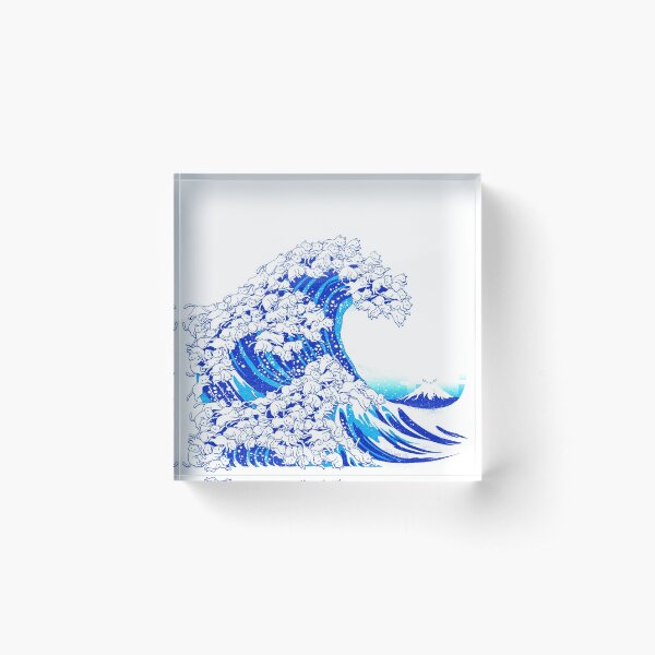 Kanagawa Cat Wave White Acrylic Block