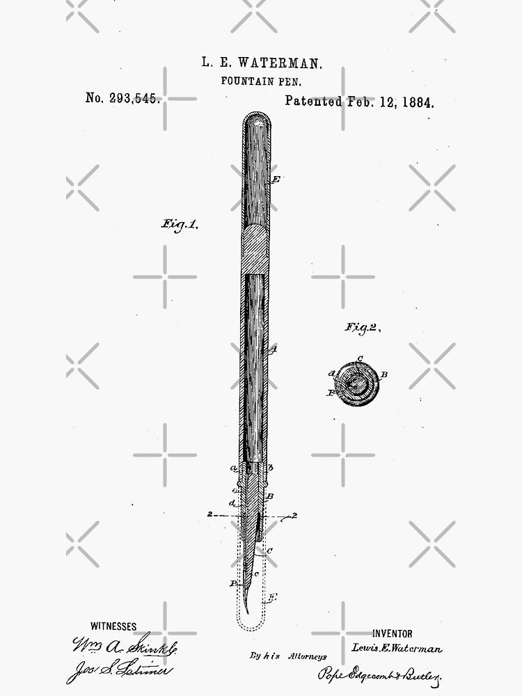 "Fountain Pen Patent Blueprint" Sticker for Sale by symbolized Redbubble