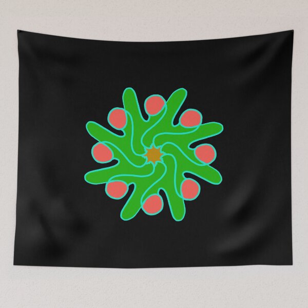 Item preview, Green, pink and brown circular motifs on a black background designed and sold by Tony  Ruther.
