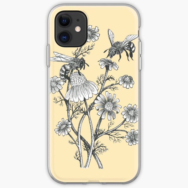 bees and chamomile on honey background iPhone Soft Case