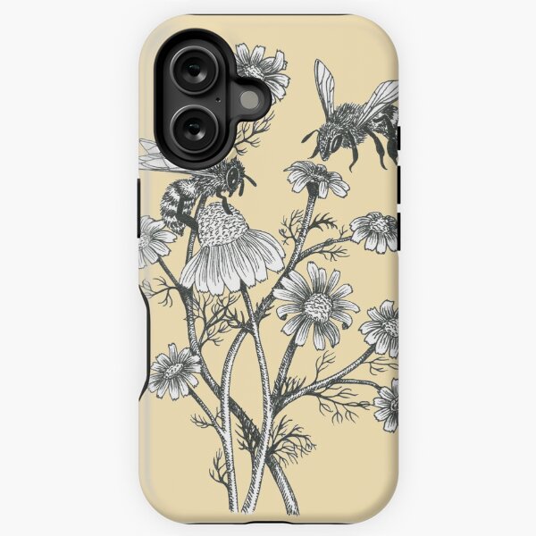 bees and chamomile on honey background  iPhone Tough Case