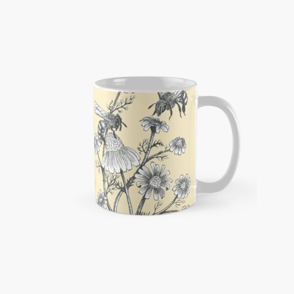 bees and chamomile on honey background Classic Mug