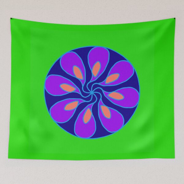 Item preview, Blue, purple and pink circular motifs on a bright green background designed and sold by Tony  Ruther.