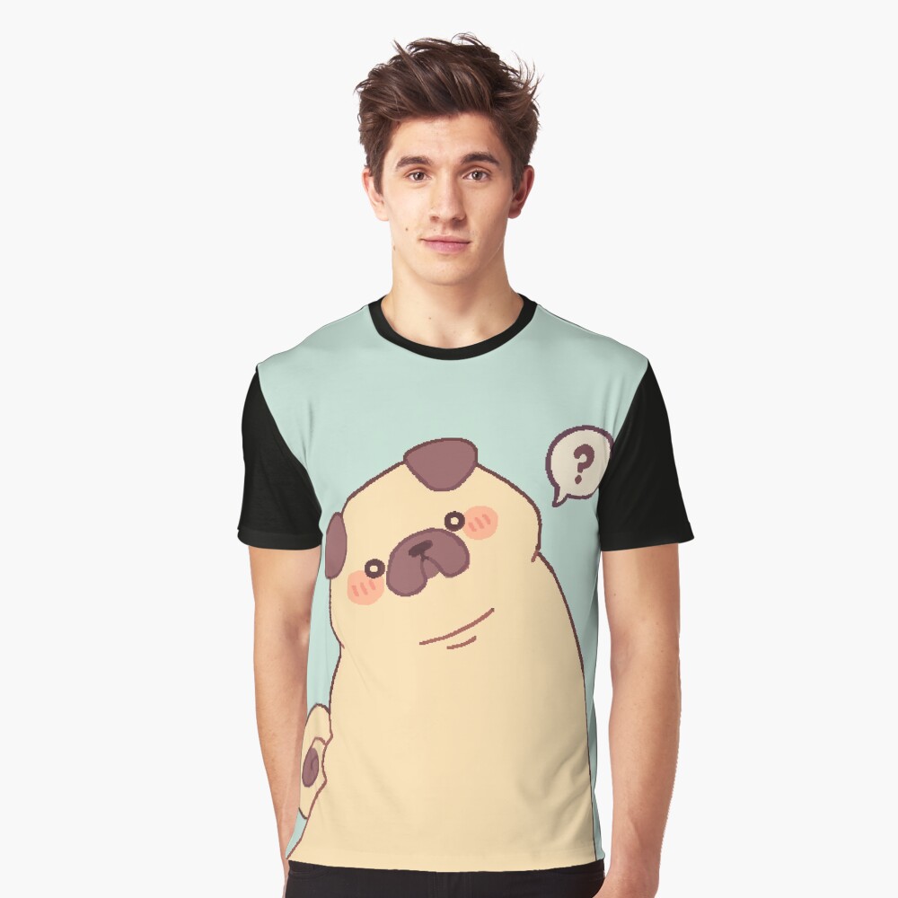 Cute & Confused Chubby Pixel Pug - Long boye Graphic T-Shirt