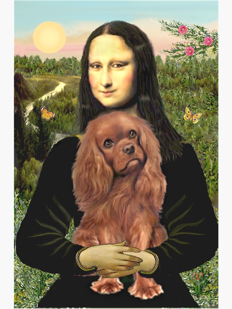Mona Lisa and her Cavalier King Charles Spaniel (ruby) by JeanBFitzgerald