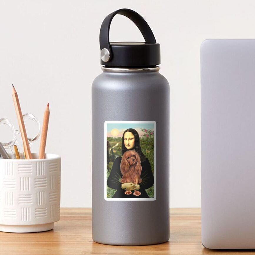 Mona Lisa and her Cavalier King Charles Spaniel (ruby) Sticker