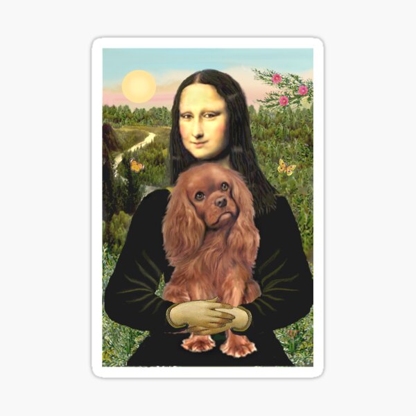 Mona Lisa and her Cavalier King Charles Spaniel (ruby) Sticker