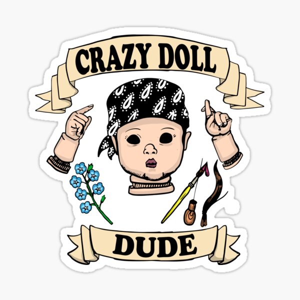 Crazy doll dude (dark caucasian) Sticker